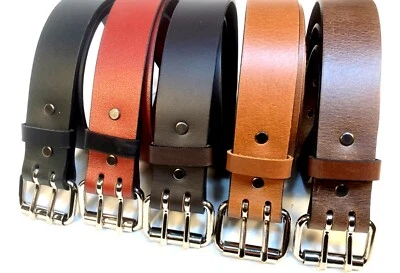 Cinturón de Cuero Genuino HECHO EN AUSSIE BYO 2 PUNTAS Hebilla Pantalones Vaqueros Blanco RATAS TRASERO Foto 1 de 4