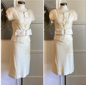 Vintage 40s 1940s Boucle Top & Skirt Set Knit 2 Piece Deadstock Salesman Sample - Picture 1 of 13