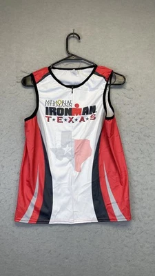 Camisa Ironman Para Hombres XL Blanca Roja Triatlón Top Cremallera Sin Mangas Texas Ciclismo Foto 1 de 4