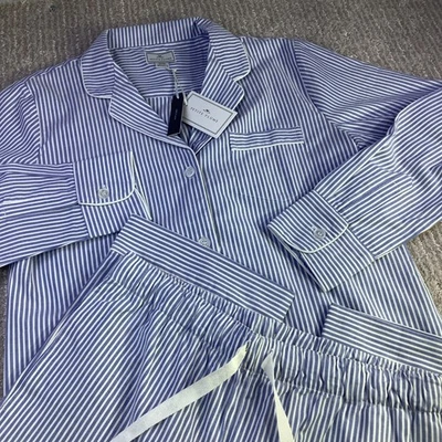 Conjunto de Pijama Feminino Petite Plume Pequeno Azul Francês Seersucker Algodão Roupa de Dormir Novo - Imagem 1 de 4