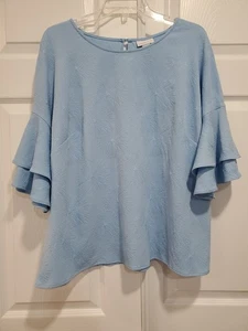 Liz Claiborne Rundhalsausschnitt abgestufte Kurzarm Bluse Größe 0X hellblau Stretch - Bild 1 von 11