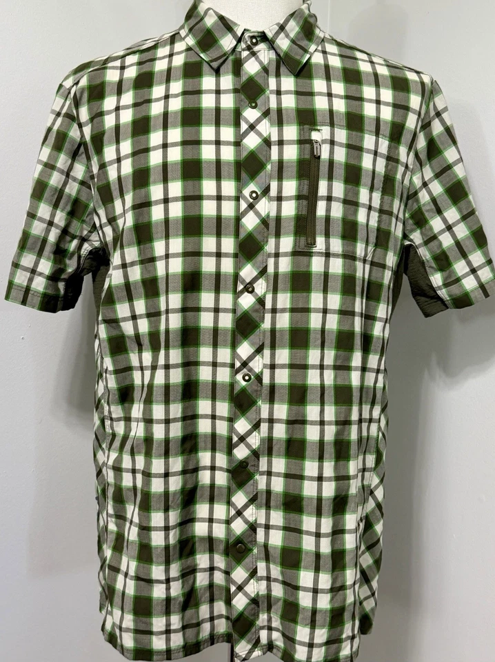 Camisa grande Icebreaker de lana merino manga corta verde blanco con botones a cuadros para hombre L Foto 1 de 1