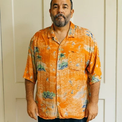 Рубашка на пуговицах мужская Citron Santa Monica большая оранжевая тропическая сцена пляжная богемная - Изображение 1 из 4