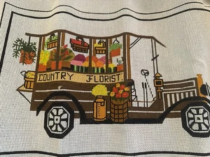 BROWN COUNTRY FLORIST TRUCK & HANDPAINTED NEEDLEPOINT CANVAS DANJI DESIGNS NWT - Picture 1 of 3