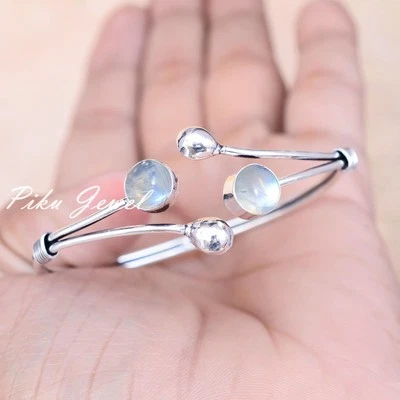 Bracciale in argento sterling 925 pietra di luna arcobaleno gioiello regalo... - Immagine 1 di 4