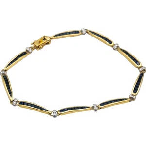 Designer 18k Yellow Gold 1.64CT Diamond and Sapphire Link Tennis Bracelet - Picture 1 of 5