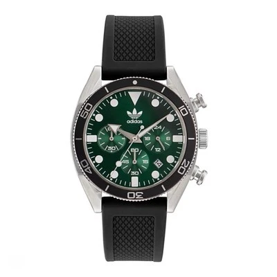 Adidas Watch Mens Chronograph 100m WR Green Dial Silicone AOFH23005 RRP £139 — 第 1/4 张图片