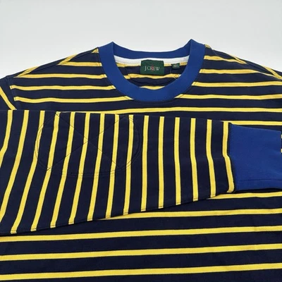 Sudadera J Crew Oarsman Para Hombres M Azul Marino Amarillo Rayas Rugby Pullover Preppy NUEVA Foto 1 de 4