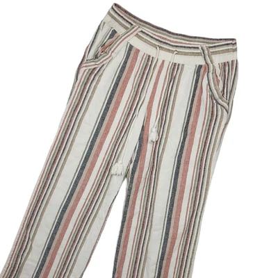 Pantalones para mujer Jolt mezcla de lino a rayas pierna ancha talla mediana estilo boho bolsillos usados en excelente estado Foto 1 de 4