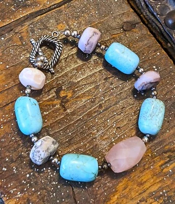 Pulsera hecha a mano con trozo de turquesa ópalo peruano rosa del suroeste Qz Oct piedra de nacimiento Foto 1 de 4