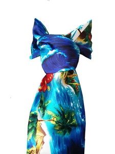 Hawaiian Tropical Playa SATINADO Corbata Ascot Cinturón Faja Diadema Azul - Imagen 1 de 3