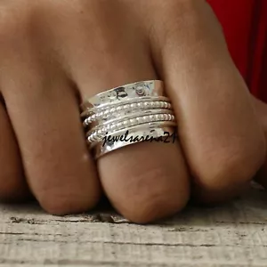 Beautiful True Spining Spinner Ring - 925 Sterling Silver Meditation Jewelry - Picture 1 of 7