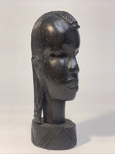 Vintage African Carved Ebony Wood Tribal Head Figure - Picture 1 of 13