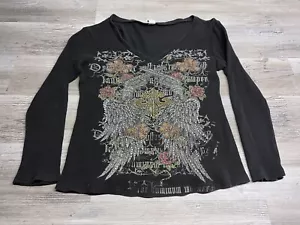 Vintage Y2K Affliction Style Thermo Shirt Gr. XL Goth Grunge McBling Angel Wings - Bild 1 von 9