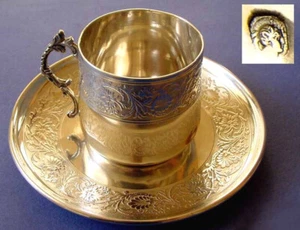 Set Kaffee- Tasse + Untertasse Frankreich "Minerva 1" Silber um 1900 O900 - Picture 1 of 12
