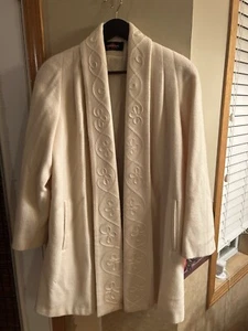 Vintage Alorna Winter Coat Cream 80% Wool Open Front Womens Size Large USA - Picture 1 of 7