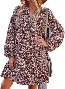 Temofon Ruffle Long Sleeve Dress NWT Women's Size M Purple V-Neck - Picture 1 of 12