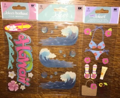 Lote de 3 pegatinas Jolees Hawaii título playa tropical vacaciones álbum de recortes surf ola Foto 1 de 4