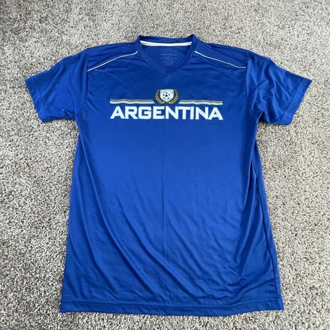 Argentina Shirt Adult Medium Blue White Short Sleeve Soccer Futbol Mens Cover