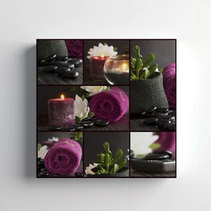 Collage Of Purple Spa Zen Canvas Print Wall Art, Stylish Home Decor Wall Hanging - Picture 1 of 12