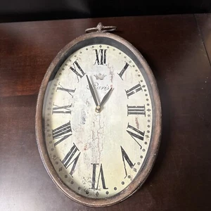 Zentique Rustic Roman Numeral Paris Clock Quartz Tall Oval Small Antique Brown - Picture 1 of 7