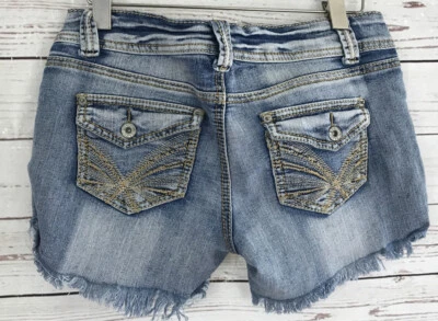 Pantalones Cortos De Colección Años 90 BONGO Cortados Deshilachados Bordados Denim Mujeres Jrs Talla 9 Foto 1 de 3
