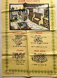 UNUSED Vtg Irish Recipes Ireland Dish Tea Towel Linen & Cotton Causeway 28"x18" - Picture 1 of 6