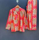 Indyjski różowy tygrys w paski nadruk bawełniana piżama zestaw druhna luźna