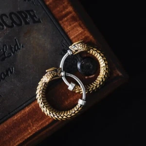 Oxidized Silver Ouroboros Earrings Snake Huggie Hoop Hypoallergenic Earrings - Picture 1 of 14