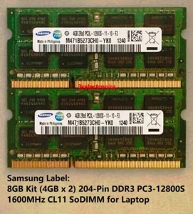 8 GB (4 GBx2) 204-poliger DDR3 PC3-12800S 1600 MHz CL11 SoDIMM für Laptop – große Marke - Bild 1 von 3