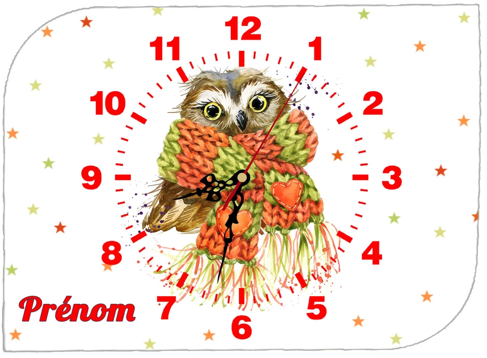 horloge pendule murale chouette mignon personnalisé prénom au choix réf 64 - Photo 1/1