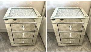 Diamond Crushed Mirrored Bedside table x 2 Brand new - Picture 1 of 5