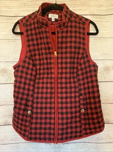 Croft & Barrow Women’s Buffalo Plaid Quilted Vest M Zip Pockets Adjust Back - Picture 1 of 7