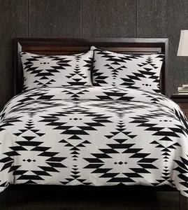 King Comforter Set 3-Piece Off-White/Black Southwestern Aztec Geometric Pattern - Picture 1 of 13