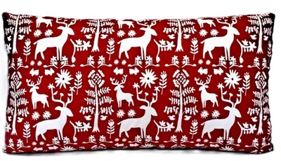 Folk Art Holiday Reindeer Red Scandinavian Decorative Throw Pillow Cover 14x24 - Image 1 of 4