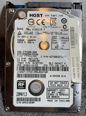 HGST Hard Drive Z7K500-500 500GB 2.5 SATA 3 Gb/s 7200 RPM Disk - Image 1 of 4