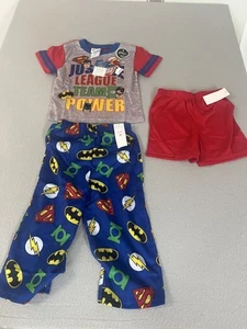 Justice League Pajama Set Boys 3T Shirt Pants Shorts Superhero Sleepwear Set - Picture 1 of 5