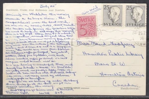 Tarjeta postal a Canadá Suecia - julio 1972 - Imagen 1 de 2