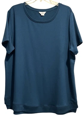 Danskin Топ женщин размер XXL темно бирюзовый тюльпан кромки туника коротким рукавом рубашка - Изображение 1 из 4