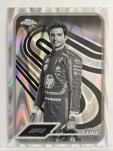 2024 Topps Chrome Formula 1 #4 Carlos Sainz Black And White RayWave Refractors - Picture 1 of 2