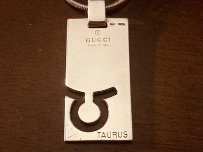 Vintage Gucci Sterling Silver Taurus DogTag On 20” 92 Italy Necklace - Image 1 of 4