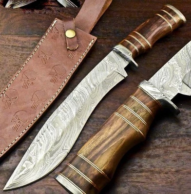 15"  Custom Handmade Damascus Stee Walnut Wood Bowie Hunting Kukri Knife #2 - Image 1 of 4