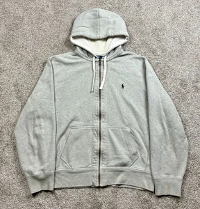 Polo Ralph Lauren Hoodie Men’s Size Large Gray Full Zip Pony Waffle Thermal Hood - Picture 1 of 4