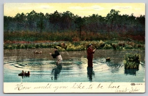 Cartolina d'epoca scena di pesca 1908 da Efrata, New York - Foto 1 di 2