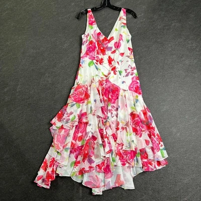 Vestido midi para mujer THEIA con cuello en V y volantes en capas talla 6 rosa  Foto 1 de 4