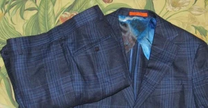 TALLIA Navy Plaid Linen 2 Piece Suit 36R 30 x 32 - Picture 1 of 9