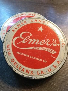 ZWEI ROTE VINTAGE ELMER'S NEW ORLEANS SÜSSIGKEITENDECKEL 3,5 ZOLL DURCHMESSER - Bild 1 von 4