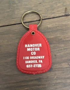 Vintage Hanover Motor Co Late Model Used Cars Advertising Red FOB Keychain - Picture 1 of 2