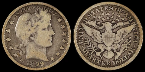 1899 Barber Quarter Silver 25c US Type Coin Obsolete Circulated Toned Cover