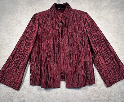 Vintage NWT Ellen Tracy Ruby Red Open Front Taffeta Blazer Womens 8 New Gorgeous - Image 1 of 4